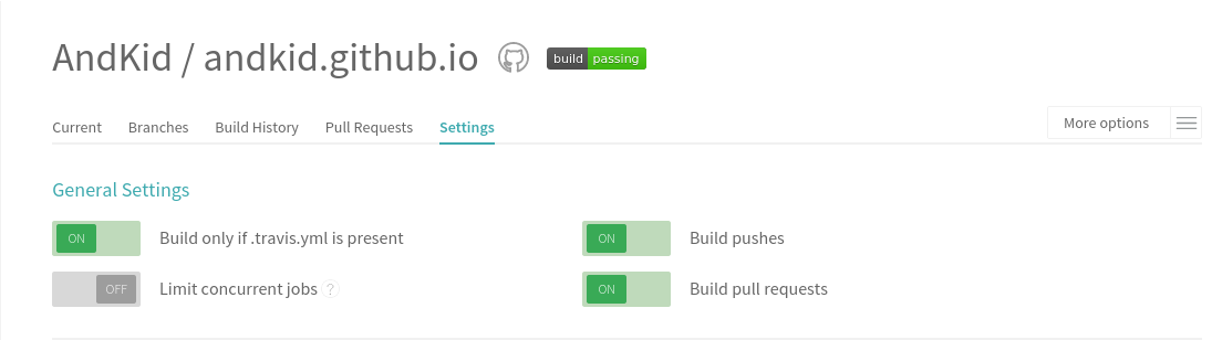 Travis CI Settings